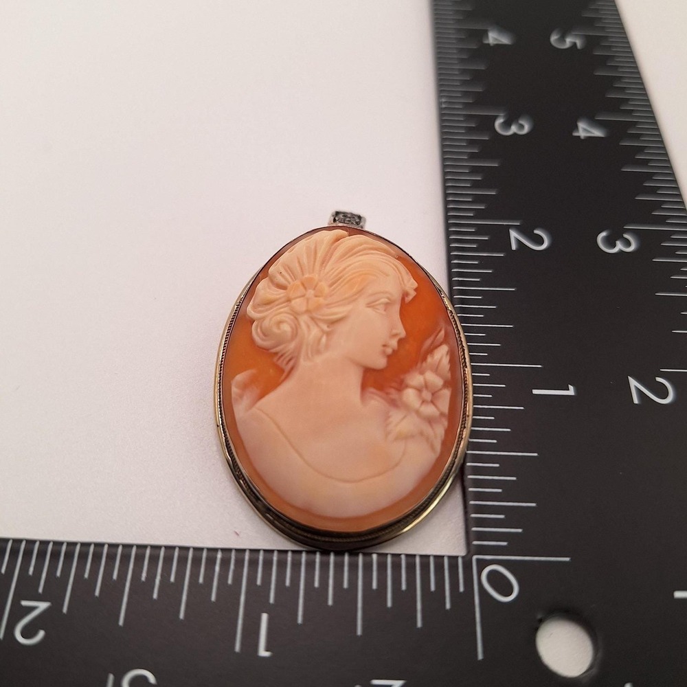 Vintage cameo brooch pin pendant conch shell sterling silver - Picture 4 of 4